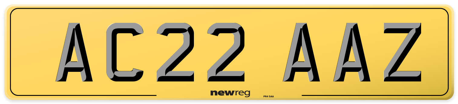 AC22 AAZ Rear Number Plate