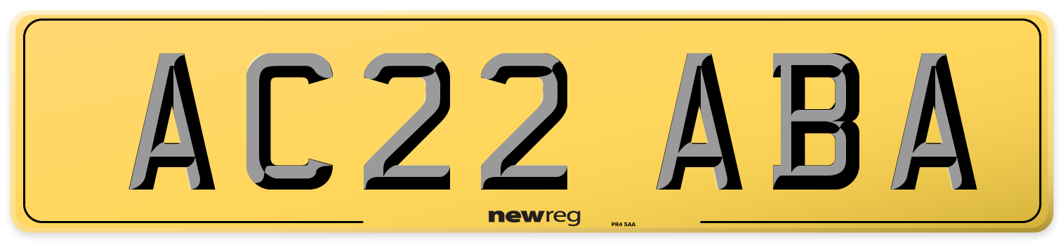 AC22 ABA Rear Number Plate