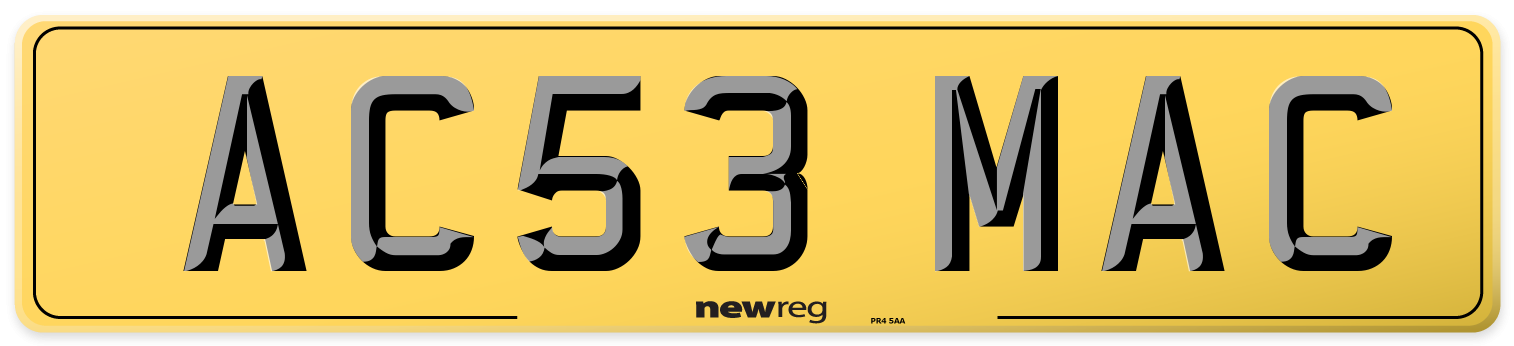 AC53 MAC Rear Number Plate