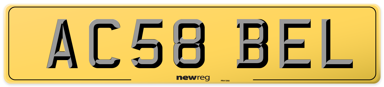 AC58 BEL Rear Number Plate