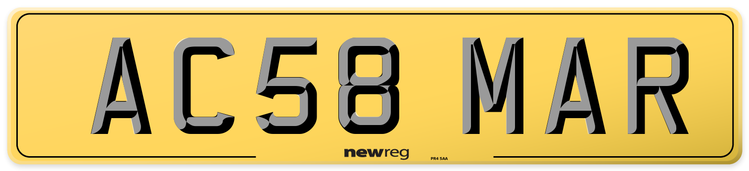 AC58 MAR Rear Number Plate