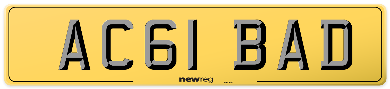 AC61 BAD Rear Number Plate