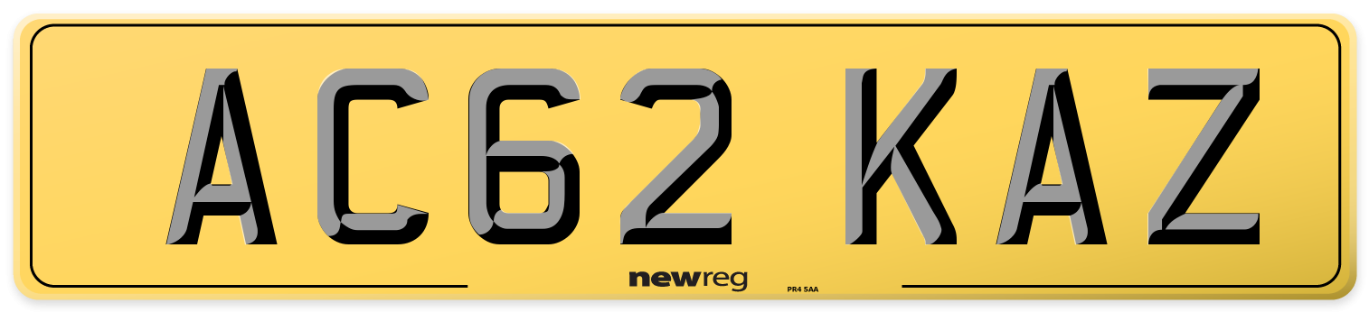 AC62 KAZ Rear Number Plate