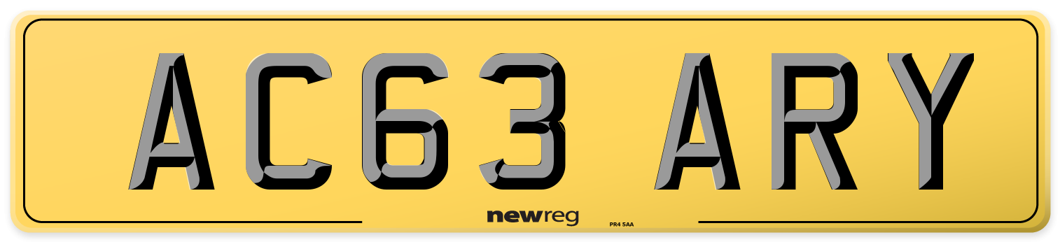 AC63 ARY Rear Number Plate
