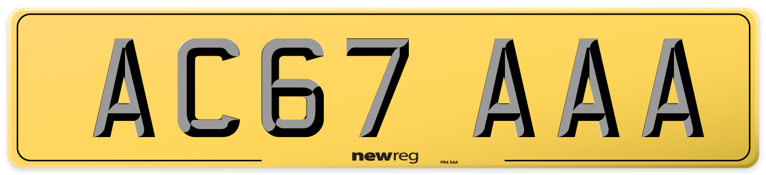 AC67 AAA Rear Number Plate