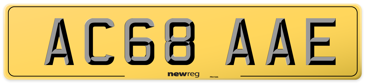 AC68 AAE Rear Number Plate
