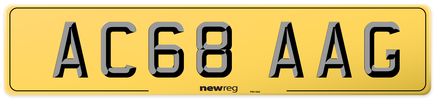AC68 AAG Rear Number Plate
