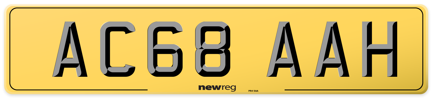 AC68 AAH Rear Number Plate