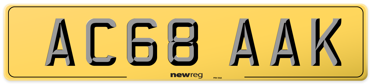 AC68 AAK Rear Number Plate