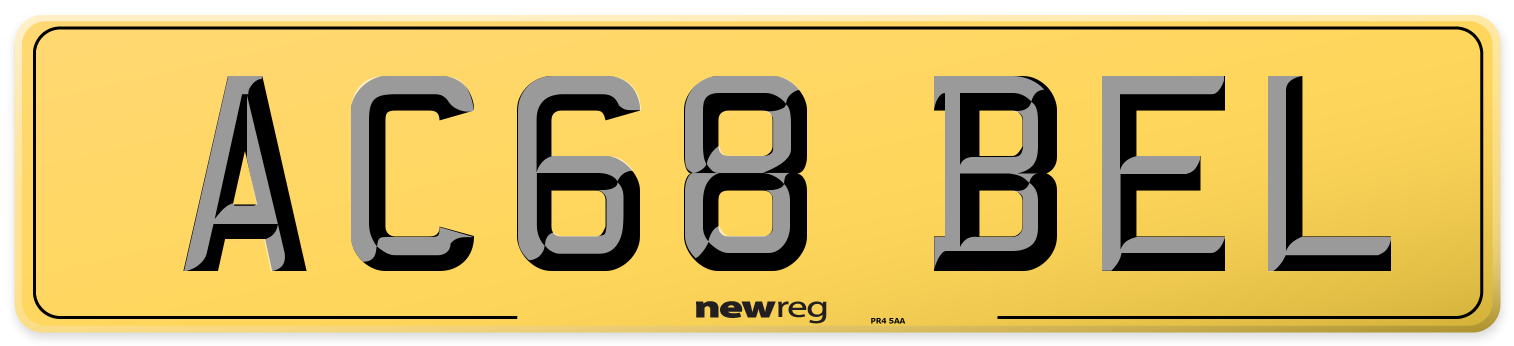 AC68 BEL Rear Number Plate