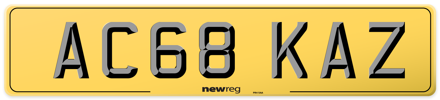 AC68 KAZ Rear Number Plate