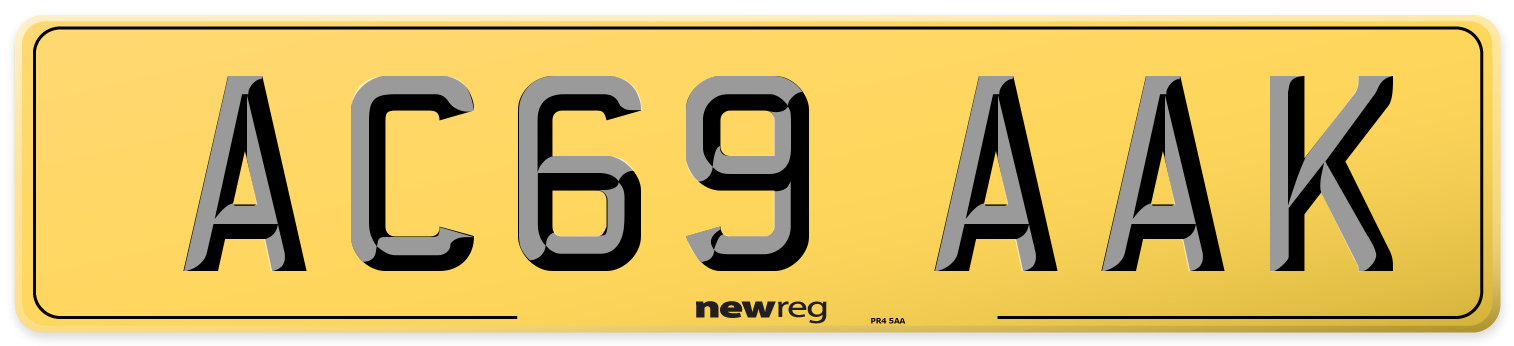 AC69 AAK Rear Number Plate