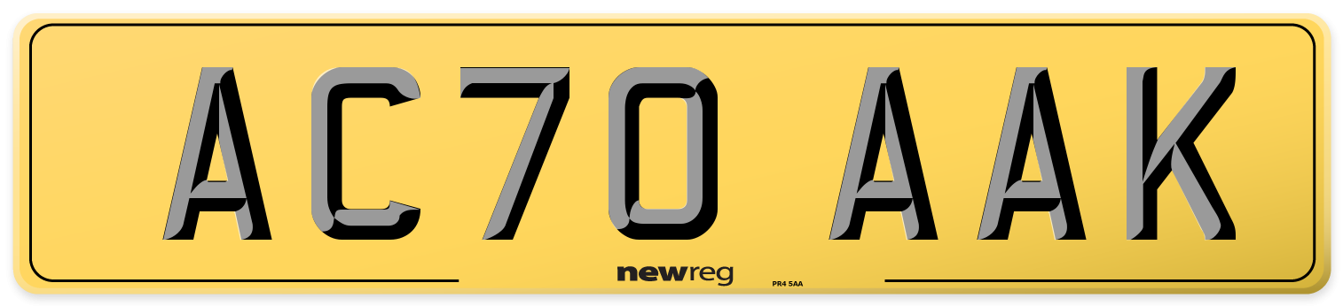 AC70 AAK Rear Number Plate