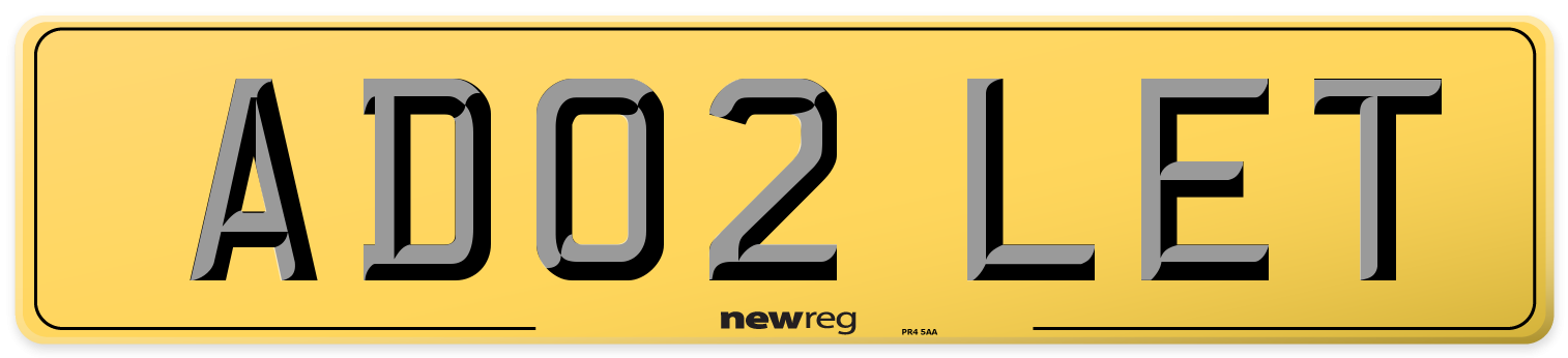 AD02 LET Rear Number Plate