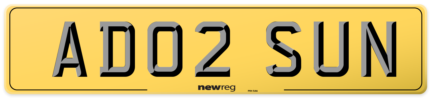 AD02 SUN Rear Number Plate