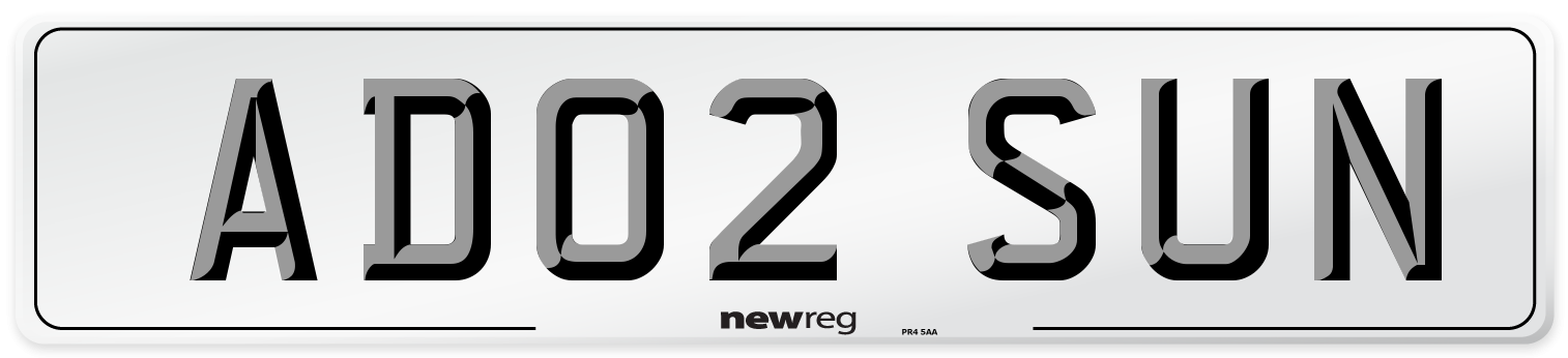 AD02 SUN Front Number Plate