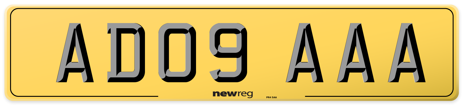 AD09 AAA Rear Number Plate
