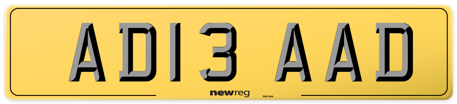 AD13 AAD Rear Number Plate
