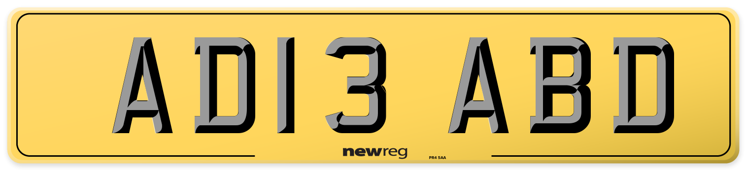 AD13 ABD Rear Number Plate
