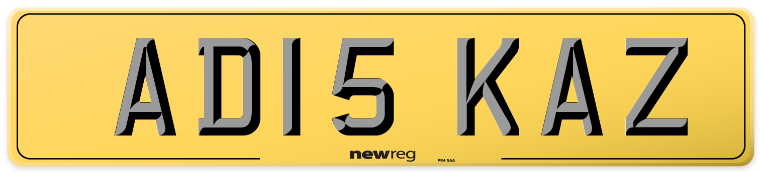 AD15 KAZ Rear Number Plate