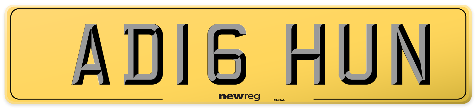 AD16 HUN Rear Number Plate
