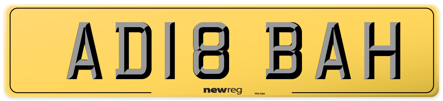 AD18 BAH Rear Number Plate