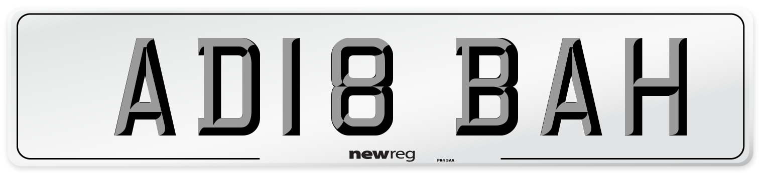 AD18 BAH Front Number Plate