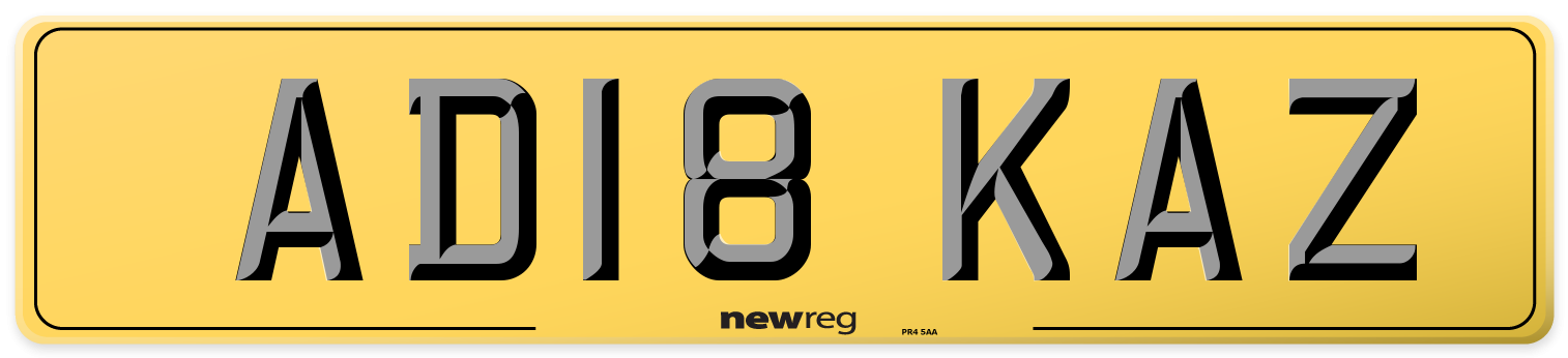 AD18 KAZ Rear Number Plate