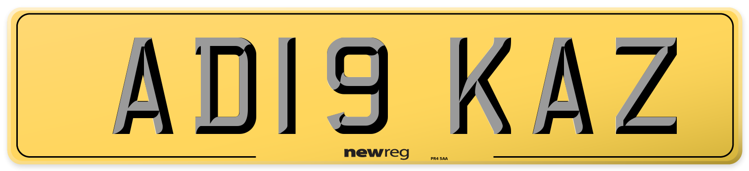 AD19 KAZ Rear Number Plate