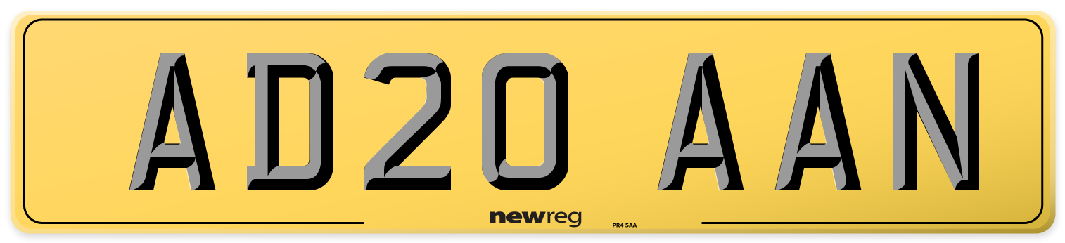 AD20 AAN Rear Number Plate