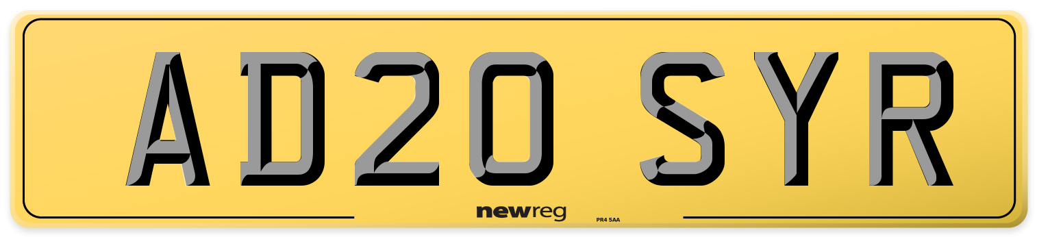 AD20 SYR Rear Number Plate