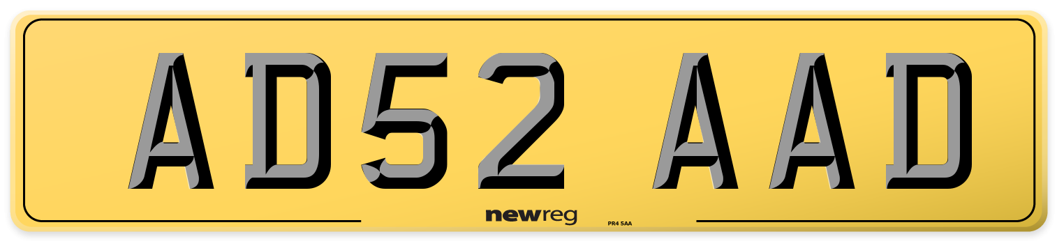 AD52 AAD Rear Number Plate