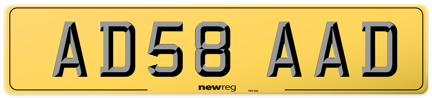 AD58 AAD Rear Number Plate