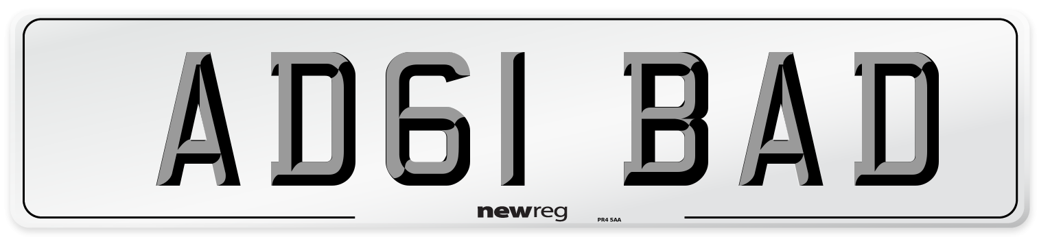 AD61 BAD Front Number Plate