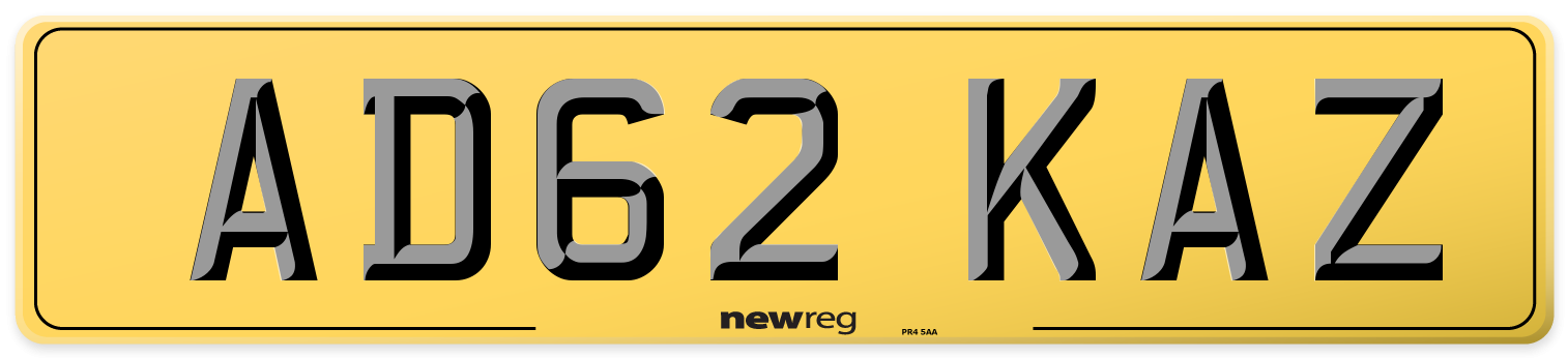 AD62 KAZ Rear Number Plate