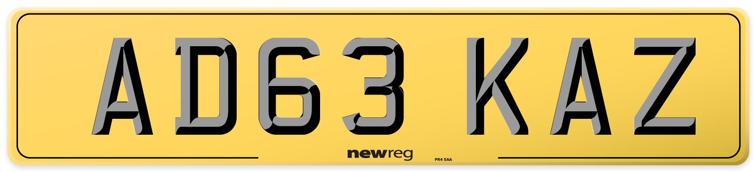 AD63 KAZ Rear Number Plate