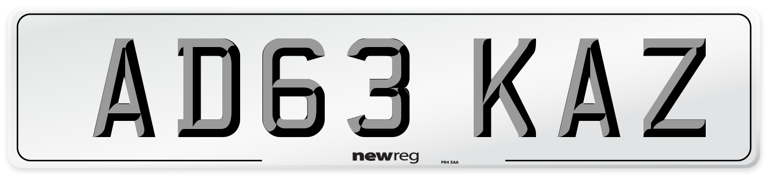 AD63 KAZ Front Number Plate