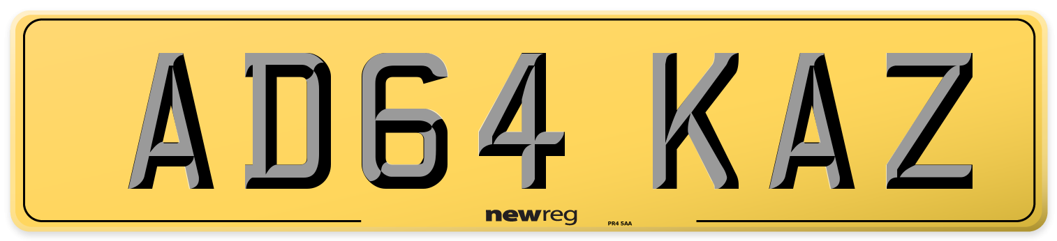 AD64 KAZ Rear Number Plate