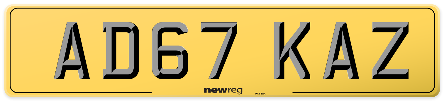 AD67 KAZ Rear Number Plate