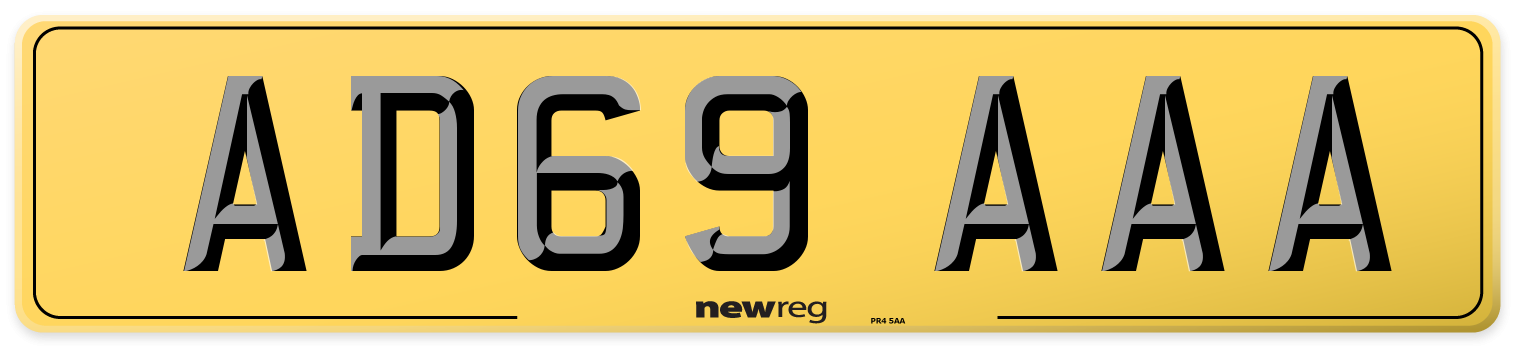 AD69 AAA Rear Number Plate