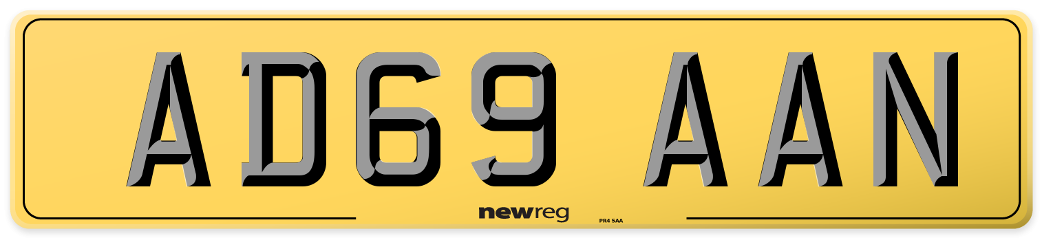 AD69 AAN Rear Number Plate