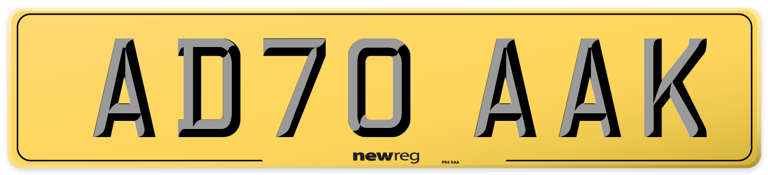AD70 AAK Rear Number Plate