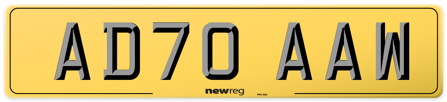 AD70 AAW Rear Number Plate