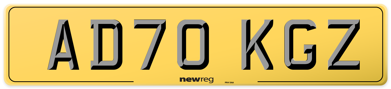 AD70 KGZ Rear Number Plate