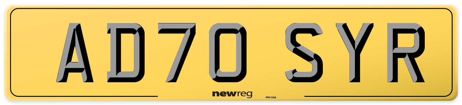 AD70 SYR Rear Number Plate