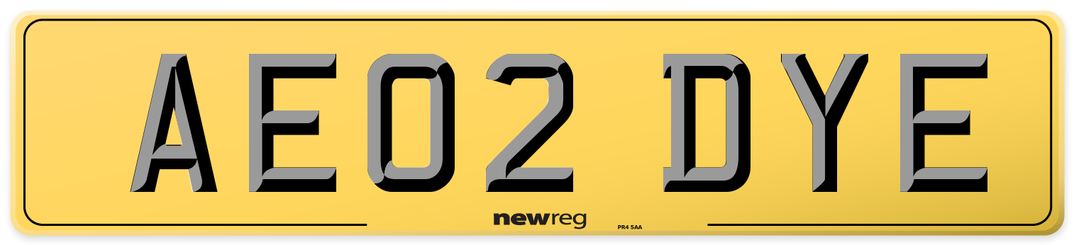 AE02 DYE Rear Number Plate