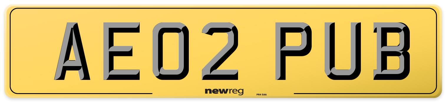 AE02 PUB Rear Number Plate