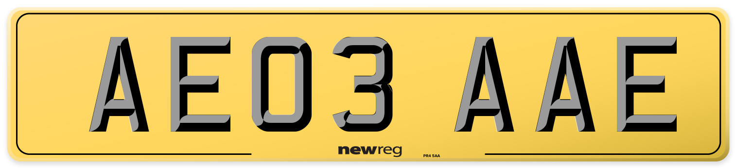 AE03 AAE Rear Number Plate