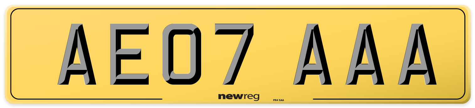 AE07 AAA Rear Number Plate
