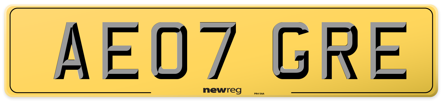 AE07 GRE Rear Number Plate